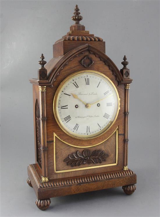 A 19th century rosewood bracket clock, Barraud & Laud, 14 Bishopsgate, height 21.5in.